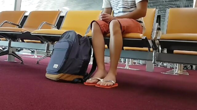 Boy put on flip flops and anklet in airport sex gay sex amateur